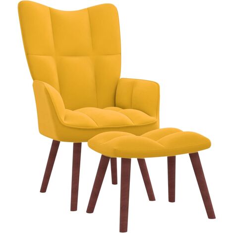 Chaise de relaxation avec repose-pied Jaune moutarde Velours 4