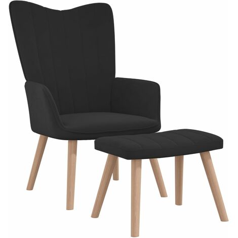 Chaise de relaxation avec repose-pied Noir Velours 4