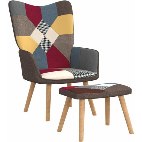 Chaise de relaxation avec repose-pied Patchwork Tissu 4