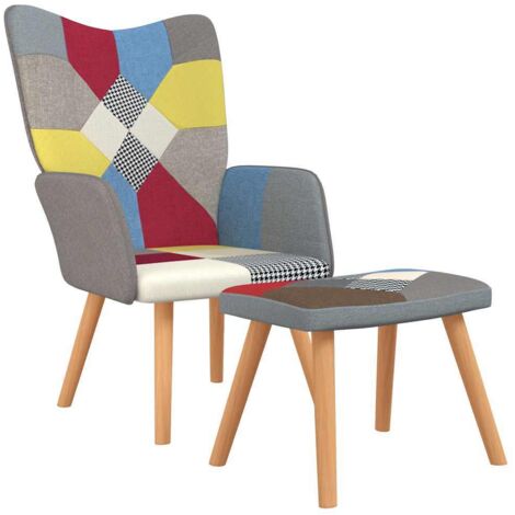 Chaise de relaxation avec repose-pied Patchwork Tissu