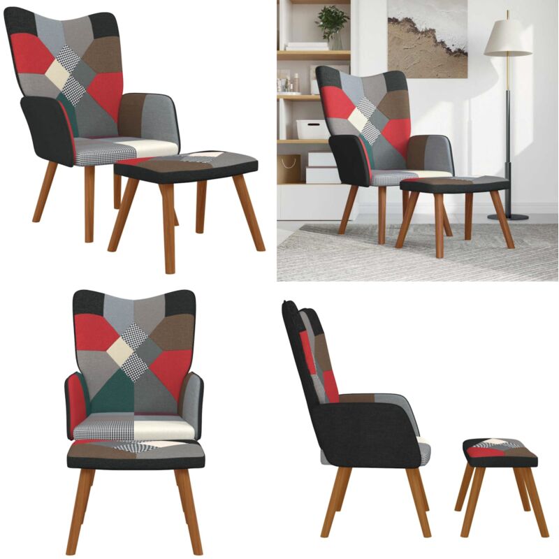 Chaise de relaxation avec repose-pied Patchwork Tissu - Fauteuil Relaxant - Chaise Lounge - Chaise Décorative - Mobilier Tendance - Design Patchwork