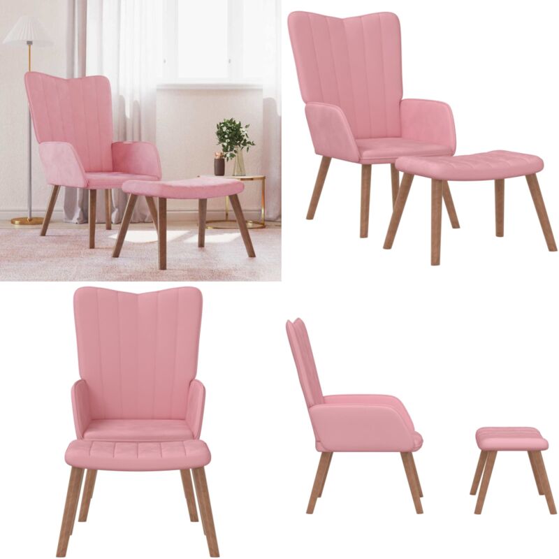 Vidaxl - Chaise de relaxation avec repose-pied Rose Velours - Fauteuil Relaxant - Chaise Lounge - Chaise Avec Repose-pieds - Mobilier De Salon
