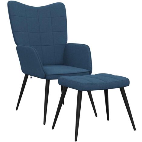 Chaise de relaxation avec tabouret Bleu Tissu