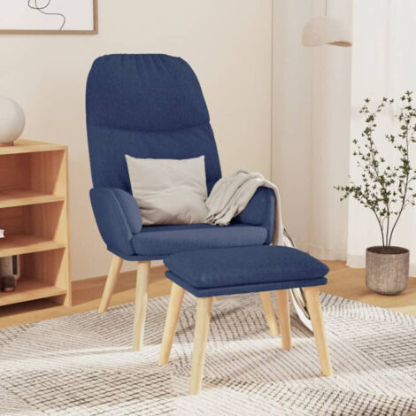 Chaise de relaxation avec tabouret Bleu Tissu vidaXL