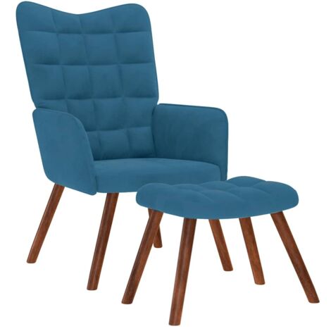Vidaxl – Fauteuil relax bleu velours avec tabouret – Bois d'hévéa massif – Dimensions chaise 61,5 x 69 x 95,5 cm – Repose-pieds inclus