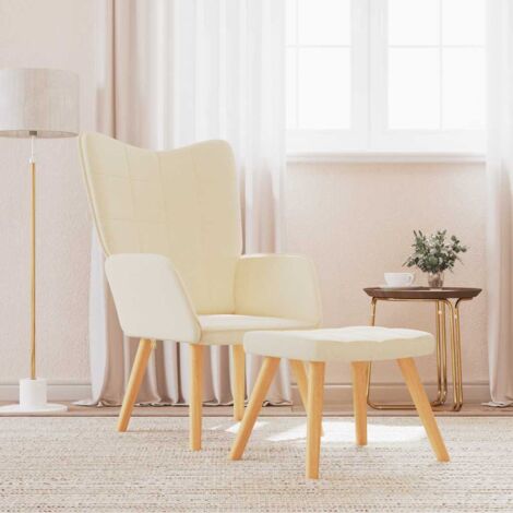 Chaise de relaxation avec tabouret Crème Tissu vidaXL