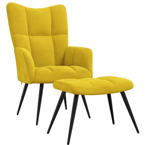 Chaise de relaxation avec tabouret Jaune moutarde Velours