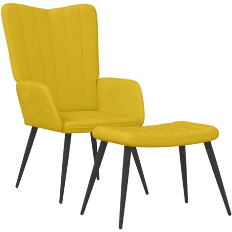 Chaise de relaxation avec tabouret Jaune moutarde Velours