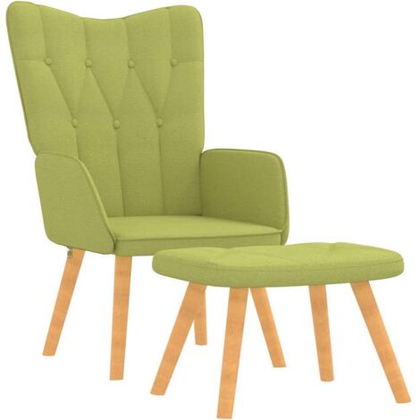 Chaise de relaxation avec tabouret Vert Tissu
