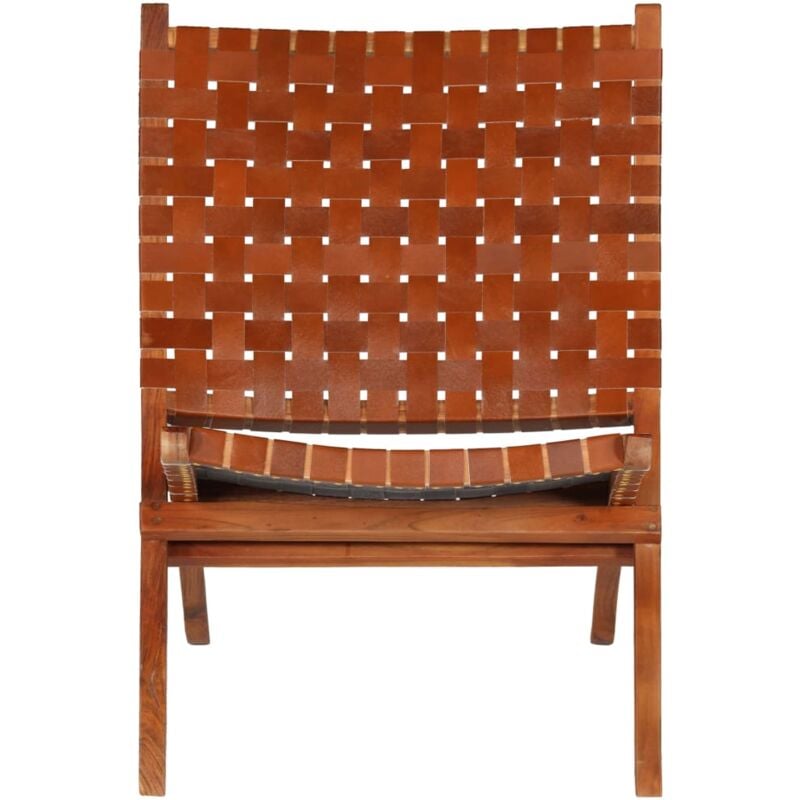 Vidaxl - Chaise pliable bandes croisées marron cuir véritable