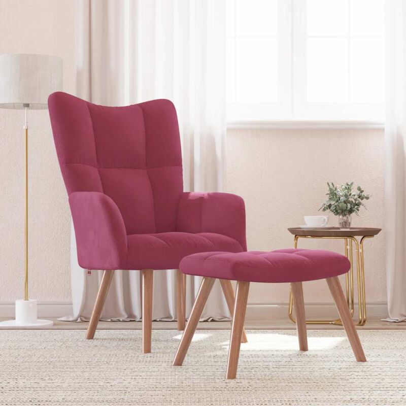 Chaise de relaxation avec repose-pied Rouge bordeaux Velours Vidaxl