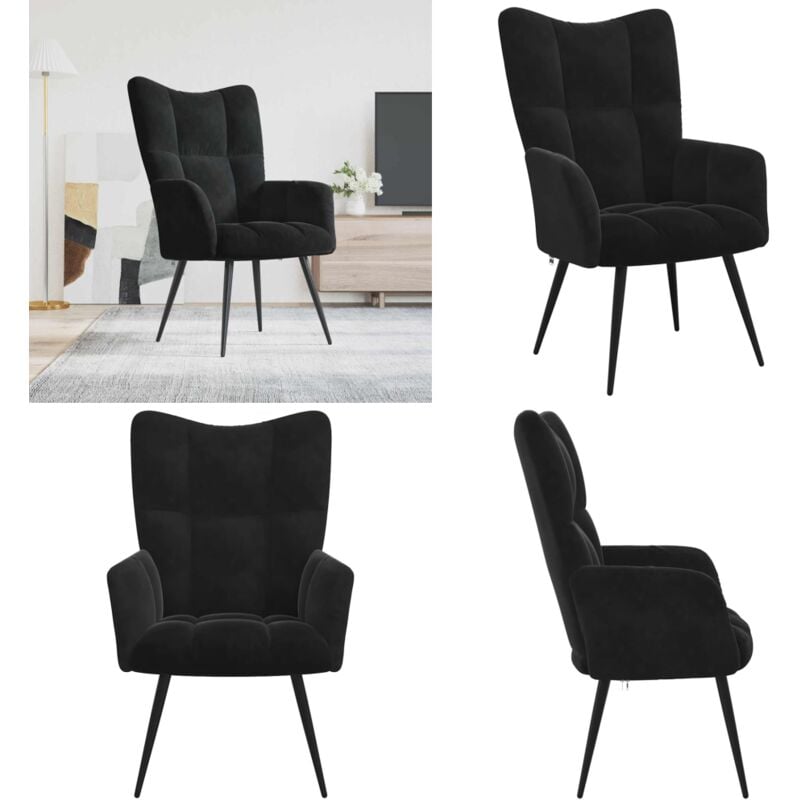 Vidaxl - Chaise de relaxation Noir Velours - Fauteuil Relaxant - Chaise Lounge - Mobilier Moderne - Chaise Velours Noir - Confort Assise - Home &