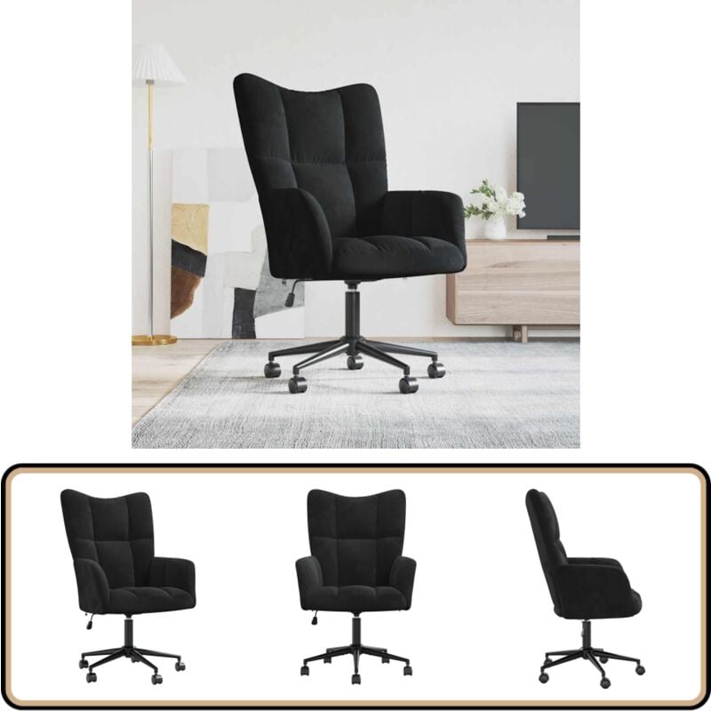 Vidaxl - Chaise de relaxation Noir Velours - Fauteuil De Relaxation - Chaise De Bureau - Chaise Confortable - Chaise Ergonomique - Fauteuil Noir