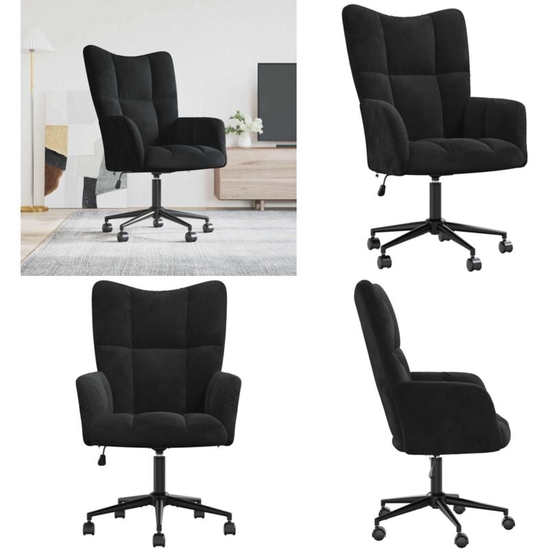 Chaise de relaxation Noir Velours - Fauteuil De Relaxation - Chaise De Bureau - Chaise Confortable - Chaise Ergonomique - Fauteuil Noir - Home &