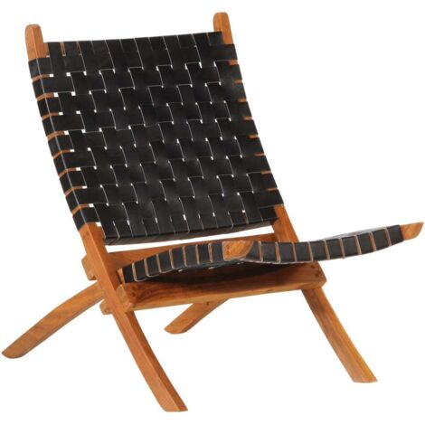 Chaise de relaxation pliable noir cuir véritable vidaXL