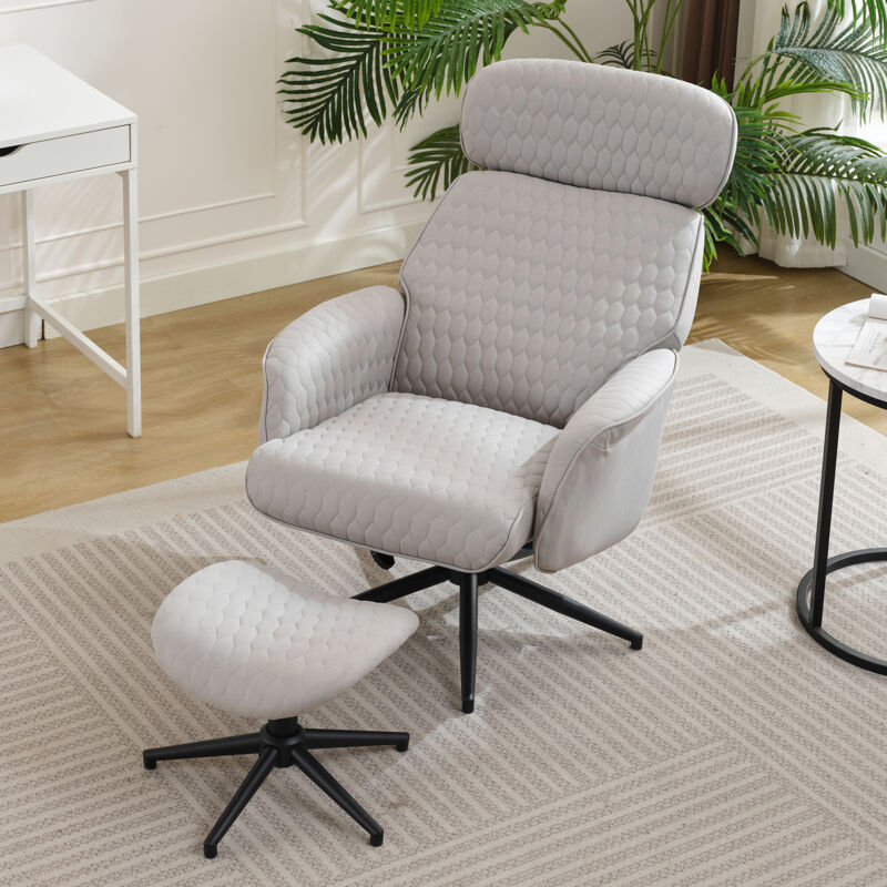 Chaise grise avec repose-pieds, fauteuil avec appuie-tête réglable en hauteur, pour bureau et salon, 80x74x107 cm