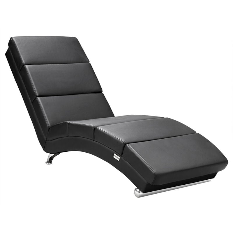 Méridienne « London » Chaise de relaxation Chaise longue d’intérieur ergonomique Fauteuil rembourré Pieds chromés Similicuir noir - Casaria