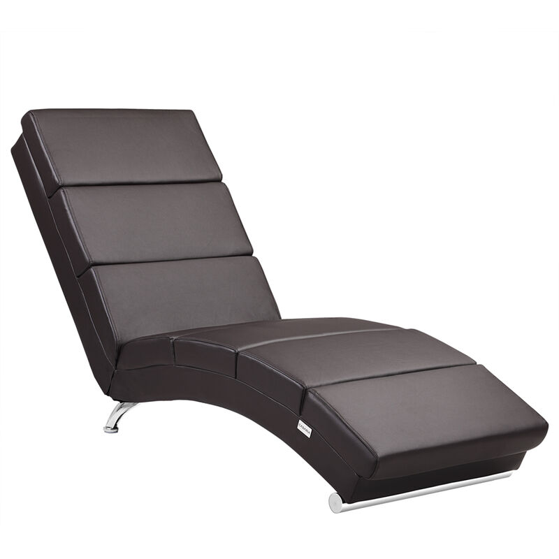 Méridienne « London » Chaise de relaxation Chaise longue d’intérieur ergonomique Fauteuil rembourré Pieds chromés Similicuir brun foncé - Casaria