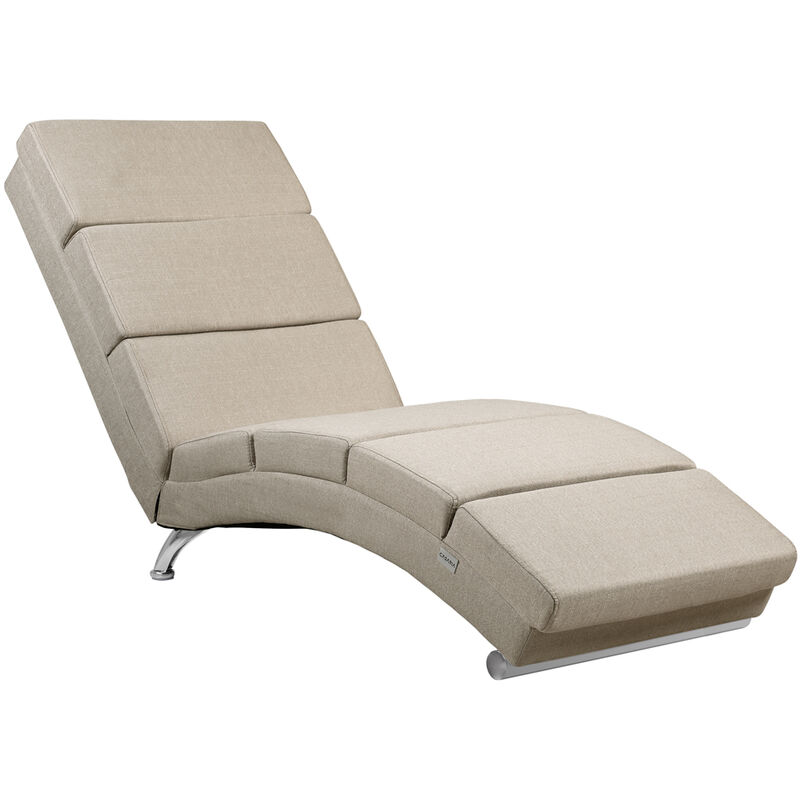 Méridienne « London » Chaise de relaxation Chaise longue d’intérieur ergonomique Fauteuil rembourré Pieds chromés Tissu sable - Casaria