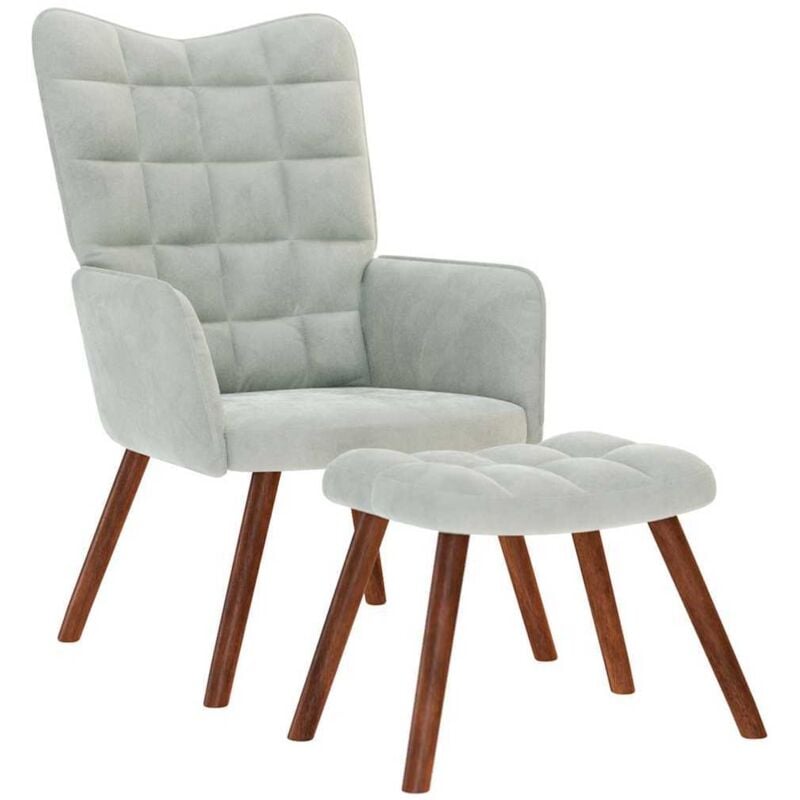 Vidaxl - Chaise de relaxation avec tabouret Gris clair Velours