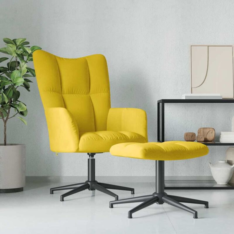 Chaise de relaxation avec tabouret Jaune moutarde Velours Vidaxl