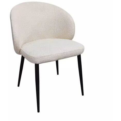 Chaise de repas tissu bouclette blanc écru et pieds métal – SYRACUSE