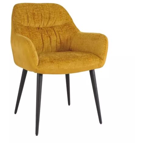 Chaise de repas tissu microfibre jaune moutarde pieds métal - ATLANTA