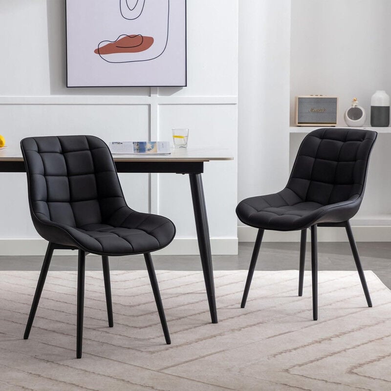 Dyhome - Chaise de Salle à Manger 2 pièces, Chaises de Cuisine en Simili Cuir, Chaises tapissées avec Motif quadrillé pour Salle à Manger, Cuisine,