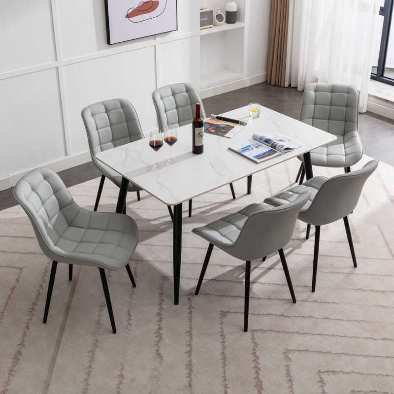 Dyhome - Chaise de Salle à Manger 6 pièces, Chaises de Cuisine en Simili Cuir, Chaises tapissées avec Motif quadrillé pour Salle à Manger, Cuisine,