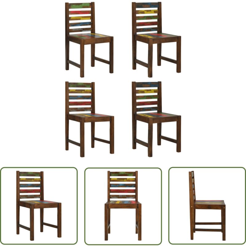 The Living Store Chaises à manger lot de 4 bois de récupération solide - Chaise De Salle à Manger - Chaises De Cuisine - Mobilier Vintage - Chaises