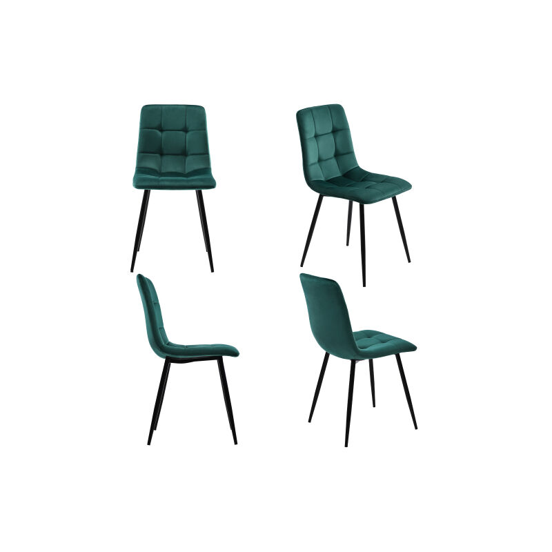 Ineasicer - Chaise de salle à manger (4 pcs), vert foncé,Lot de 4 chaises rembourrées design avec dossier,assise en velours structure en métal