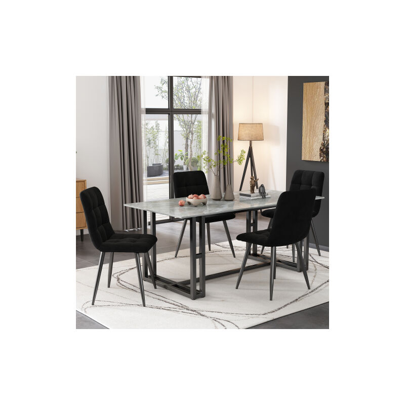 Soekavia - liberté Chaise de salle à manger (4 pièces), noir, ensemble de 4 chaises design rembourrées avec dossier, assise en velours, structure en