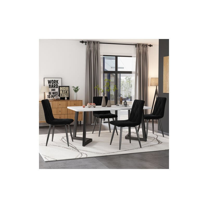 Chaise de salle à manger rembourrées(4 pièces), noir, chaise de salle à manger en velours sergé, chaise de cuisine avec dossier, assise en velours,