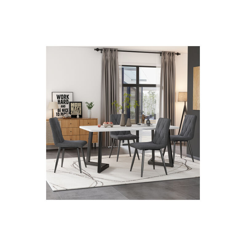 Redom - Chaises de salle à manger rembourrées(4 pièces), gris foncé, chaises de salle à manger en lin sergé, chaises de cuisine avec dossier, sièges