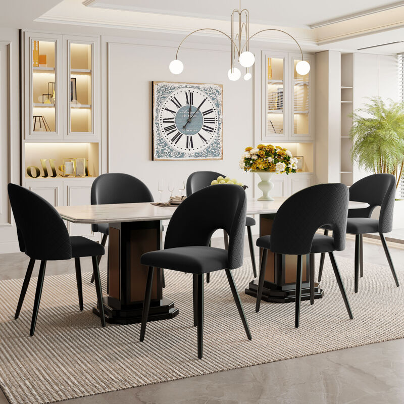 Redom - Chaise de salle à manger (6 pièces), chaise design rembourrée avec dossier, assise en velours, structure en métal, pieds réglables, motif