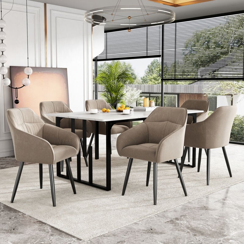 Okwish - Chaise de salle à manger (6 pièces), chaise rembourrée avec pieds en métal, velours, revêtement avec revêtement en velours, chaise de