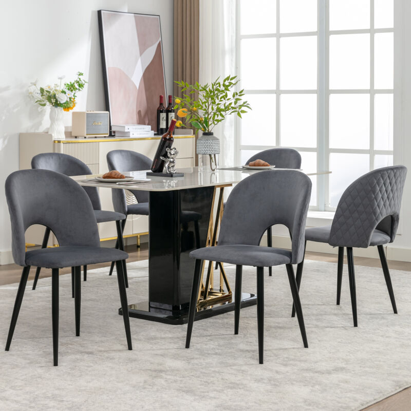 Redom - Chaise de salle à manger, chaise design rembourrée avec dossier, structure en métal, pieds réglables, Gris, 6 Pcs