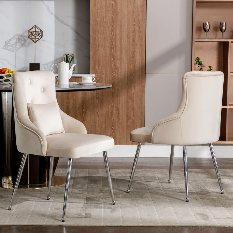 Redom - Ensemble de chaises de salle à manger à motif de boutons, fauteuil rembourré, chaises avec pieds en métal, beige, 2 Pcs