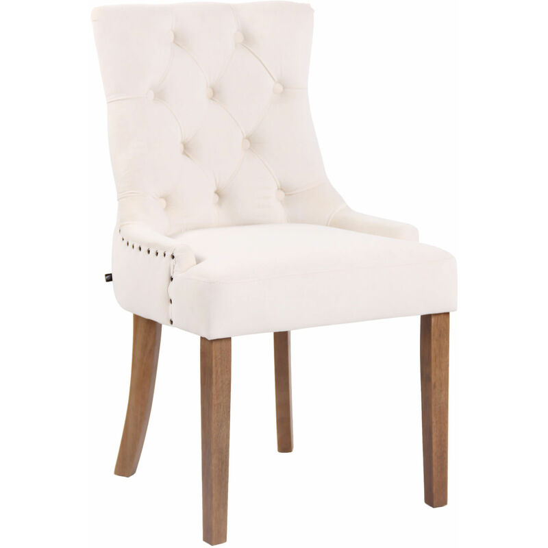 CLP - Chaise de salle à manger Aberdeen en Velours avec Piètement en bois d'hévéa Crème Antique clair
