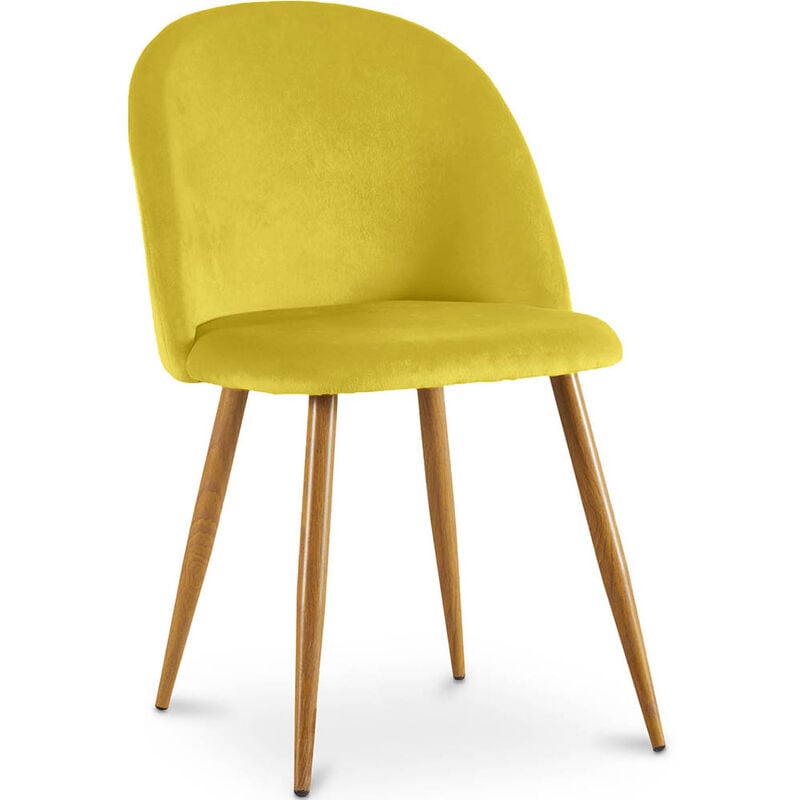 Velvet Style - Chaise de salle à manger - Tapissée de velours - Style scandinave - Evelyne Jaune - Métal finition effet bois, Bois, Velours - Jaune