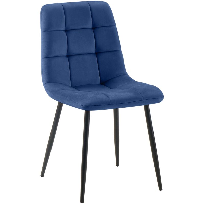 CLP - Chaise de salle à manger Antibes en Velours avec Pieds en métal noir Bleu