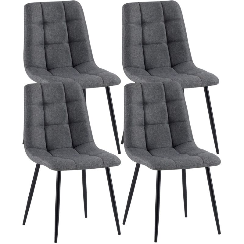 Décoshop26 - Lot de 4 chaises de salle à manger avec coutures décoratives carrées en tissu gris foncé et pieds en métal noir 100001801
