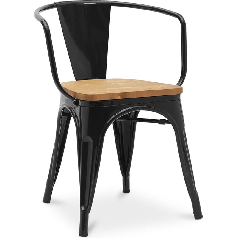 Privatefloor - Chaise de salle à manger avec accoudoirs - Design industriel - Bois et acier - Nouvelle édition - Stylix Noir