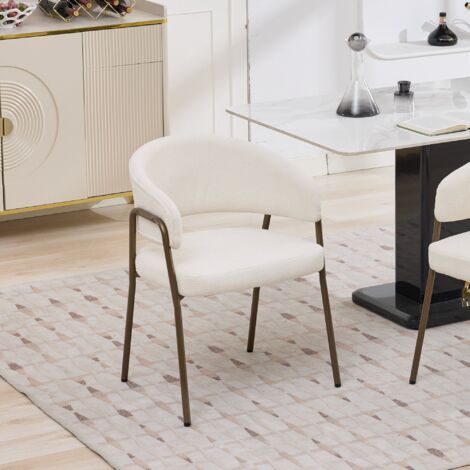 Chaise de salle à manger avec accoudoirs, chenille , pieds métal finition laiton ancien - beige