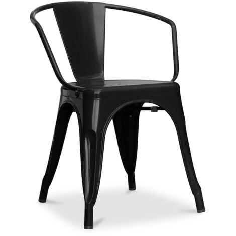 Chaise de salle à manger avec accoudoirs - Design industriel - Acier - Nouvelle édition - Stylix Noir - Acier - Noir
