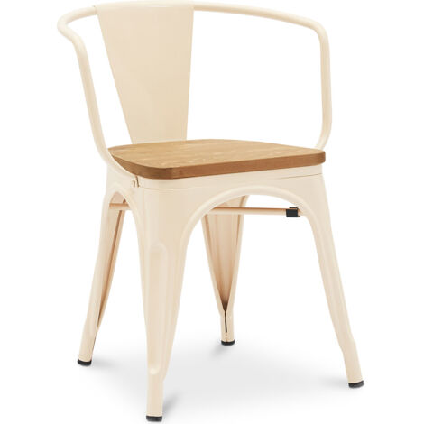 Chaise de salle à manger avec accoudoirs - Design industriel - Bois et acier - Nouvelle édition - Stylix Crème - Bois, Acier - Crème
