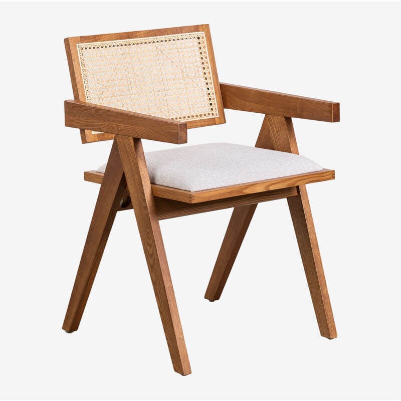 Chaise de salle à manger en bois de frêne rembourrée avec accoudoirs Lali Sklum