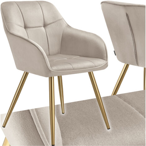 Chaise de salle à manger avec aspect velours capitonné taupe/doré