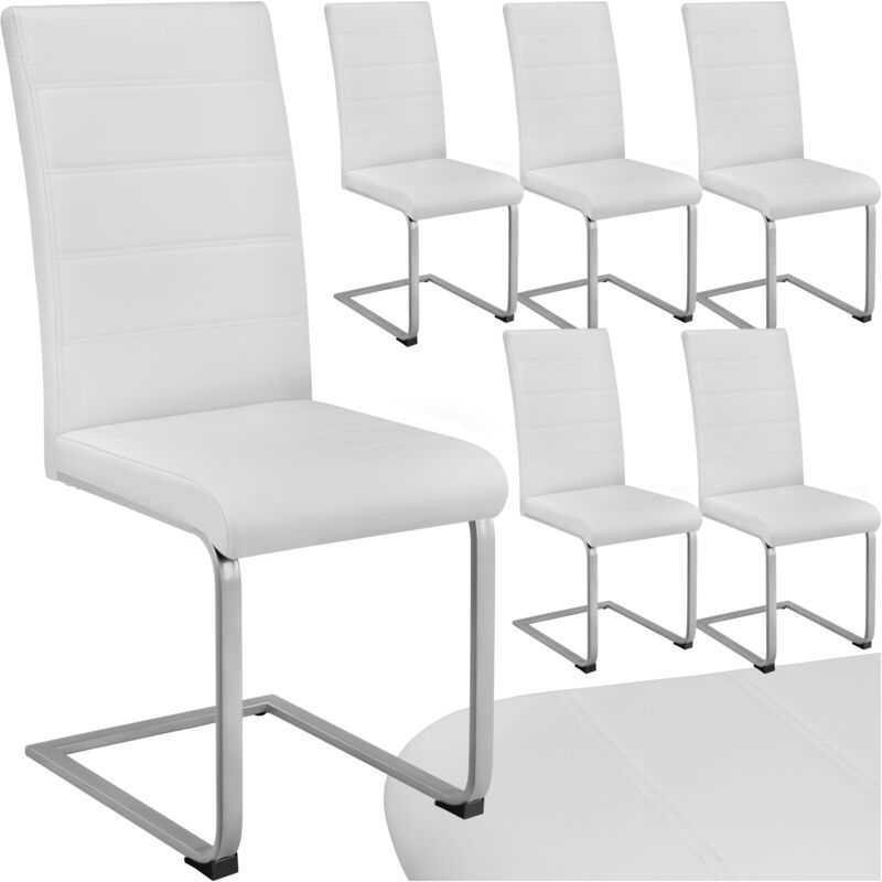 Tectake - Lot 6 chaises de salle à manger rembourrées pieds en métal blanc