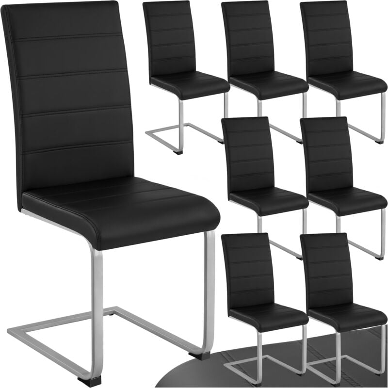 Tectake - Lot de 8 chaises Rembourrés en cuir synthétique ergonomique noir